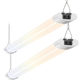 ALUSSO LED shop lights 4ft brighten garage workspace for better visibility.