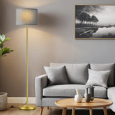 Ambimall 60'' floor lamp with linen grey shade for warm living room lighting.