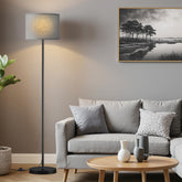 Ambimall 60'' floor lamp with linen grey shade for cozy seating areas.