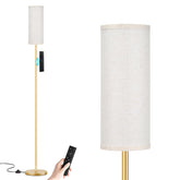 Ambimall 64'' floor lamp with beige shade and gold pole in a modern living room.