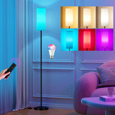 Ambimall 64-inch floor lamp with white shade and black pole, remote for easy lighting