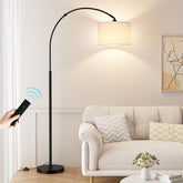 Ambimall dimmable arc floor lamp with remote enhances living room lighting.
