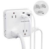 Amerisense multi-plug outlet front view with 6 AC outlets for desk setup.
