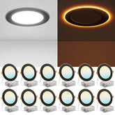 Amico 12-pack black 6-inch downlight with night light offers soft amber glow for late-night navigation.