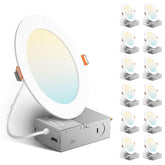 Amico 12-pack 6-inch LED downlight showing side-switch for color temperature selection.