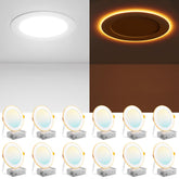 Amico 12-pack 6-inch recessed light with night light emits a soft amber glow.