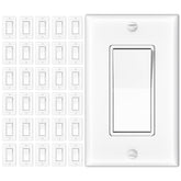 Amico 30-pack single pole and 3-way switch wall plate front view for easy wiring.