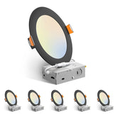 Amico six-pack 6-inch LED downlight front view with black finish.