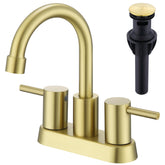 AmirLans brushed gold bathroom faucet with 4-inch centerset for modern sinks.