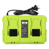 Amityke Ryobi 40V charger dual-port enables simultaneous battery recharges.