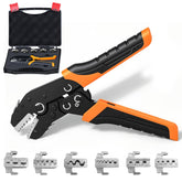 Amliber 6-in-1 crimping tool with quick-change dies for fast, precise crimps.