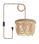 AMZASA chandelier wood bead detail for warm rustic ambiance.