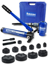 AMZCNC hydraulic knockout punch set shows range 1/2 to 4 inches for fast, clean holes.