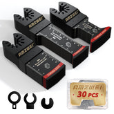AMZWEI 30pcs bi-metal blades set shown, offering versatile cutting for wood and metal.