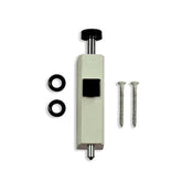 Andersen auxiliary security lock foot latch white, front view, improves door security with controlled ventilation.