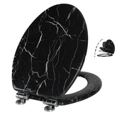 Angel Shield marble toilet seat closed softly for quiet, comfortable use.
