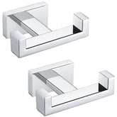Angle Simple double-towel-hooks in chrome offer organized bathroom storage and fast towel drying.