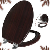 Angol Shiold elongated wood toilet seat with quiet-close hinges for quieter bathroom use