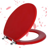 Angol Shiold red round seat assembly showing quick fit for most round toilets