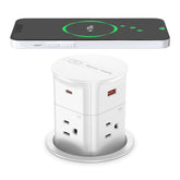 ANNQUAN wireless charger on top of the pop-up outlet for cable-free charging.
