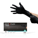 Ansell Microflex MK-296 black nitrile gloves in a box of 100 for reliable handling.
