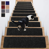 Antdle carpet stair treads with non-slip backing for safer footing on wood stairs.