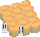 Antizer flameless candle set with 12 ivory pillars and remote for gatherings.