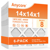Anycore 14x14x1 six-pack front view shows easy, tool-free replacement.