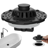 Anylock visible top strainer catches hair and debris for easy cleanup.