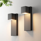 Aoceley outdoor LED wall light at front door provides warm welcoming illumination.