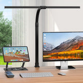 APMIEK dual-head LED desk lamp with adjustable arms for focused task lighting