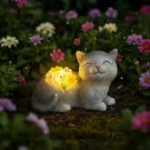 APOBATK Solar Cat Garden Statue with flowers-heart glows softly for cozy outdoor ambience.