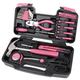 Apollo Tools pink tool set case keeps essentials neatly organized for repairs.