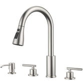 APPASO 2-handle kitchen faucet in brushed nickel with high arc for easy reach.
