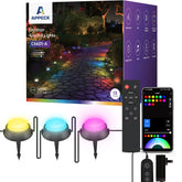 APPECK smart ground light illuminating a lawn pathway at night for safety.