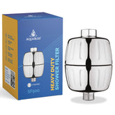 AquaBliss heavy-duty shower filter front view reduces chlorine and odors for cleaner showers.