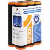 Aquaboon 1-micron carbon filter front view; compact and install-friendly.