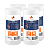 Aquaboon 5-micron sediment filter, front view, compact 10x4.5 in design for well water filtration