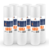 Aquaboon 5-micron sediment filter 20x4.5 demonstrates durable inlet-outlet construction for clear water.