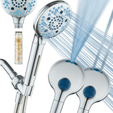 AquaCare high-pressure 10-spray head delivers purified water for a refreshing shower.