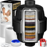 AquaHomeGroup 20-stage filter cartridge close-up showing advanced filtration for cleaner shower water