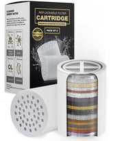 AquaHomeGroup 20-stage replacement cartridge overview demonstrates broad filtration potential for clearer shower water.