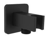 Aquaiaw wall supply elbow with flange in matte black for a modern bathroom look.