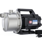 Aquastrong 1.6 HP portable shallow well pump front view for easy outdoor setup.
