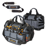 Arbon tool bag with 34 outside pockets keeps electrician tools organized on site.