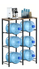 Arbuxzuy metal 5-gallon water jug holder with top shelf for cups and coffee supplies.