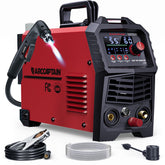 ARCCAPTAIN 55Amp plasma cutter front view showing dual voltage capability for home workshops.