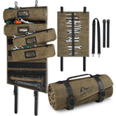 ARCFOX Vintage oil-waxed canvas roll-up bag with 25 pockets for organized on-the-go tools.
