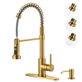 ARCORA brushed gold kitchen faucet front view highlights durable SUS304 stainless steel
