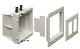 ARLINGTON DVFR2W-1 recessed box front view for two outlets flush with wall